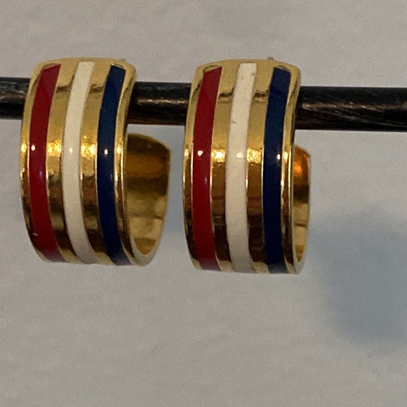 SOLD! ❌💥American Patriotic Gold Red White Blue Hoops - Picture 7 of 14